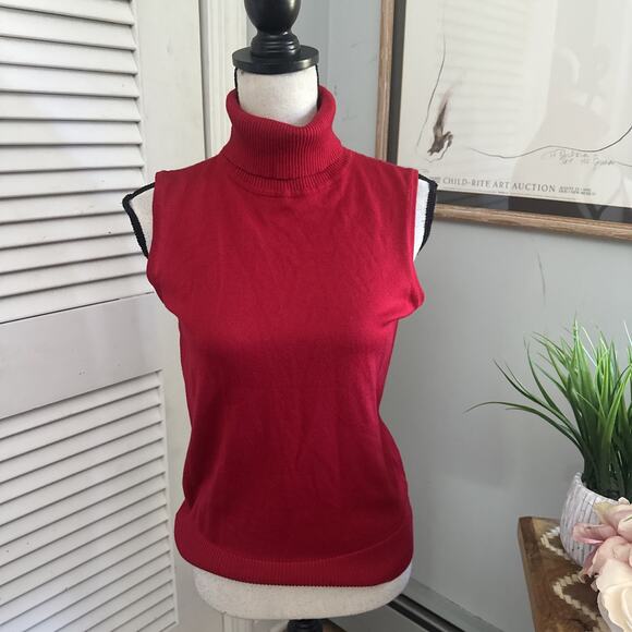 CABLE GAUGE Womens Sweater Vest Small Red Turtleneck Classic Preppy Career - Picture 1 of 9